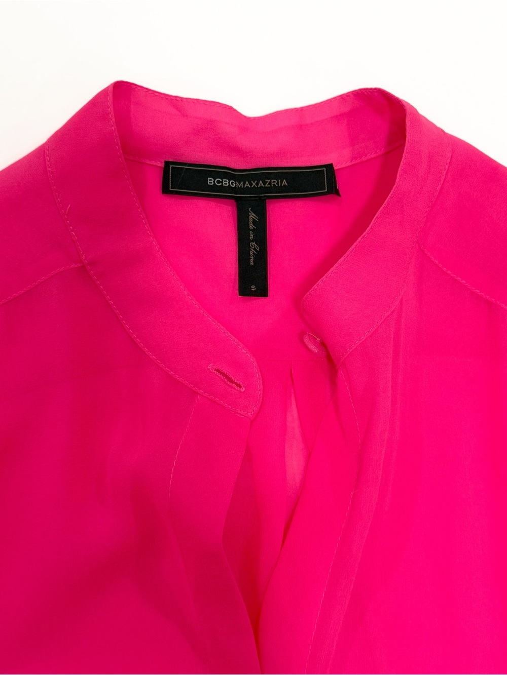 BCBGMaxAzria Y2K VTG Hot Neon Pink Sheer Button-Front Blouse with pockets | S - Picture 4 of 6